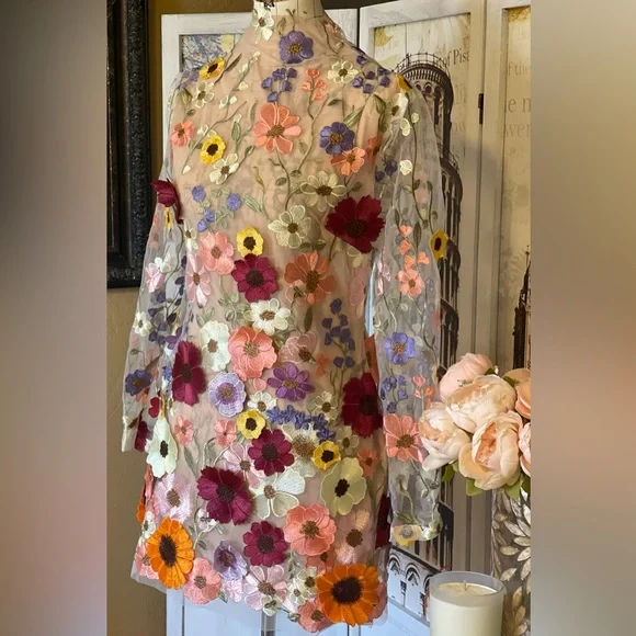 Vibrant Floral Embroidered Mini Dress - Picture 12 of 16